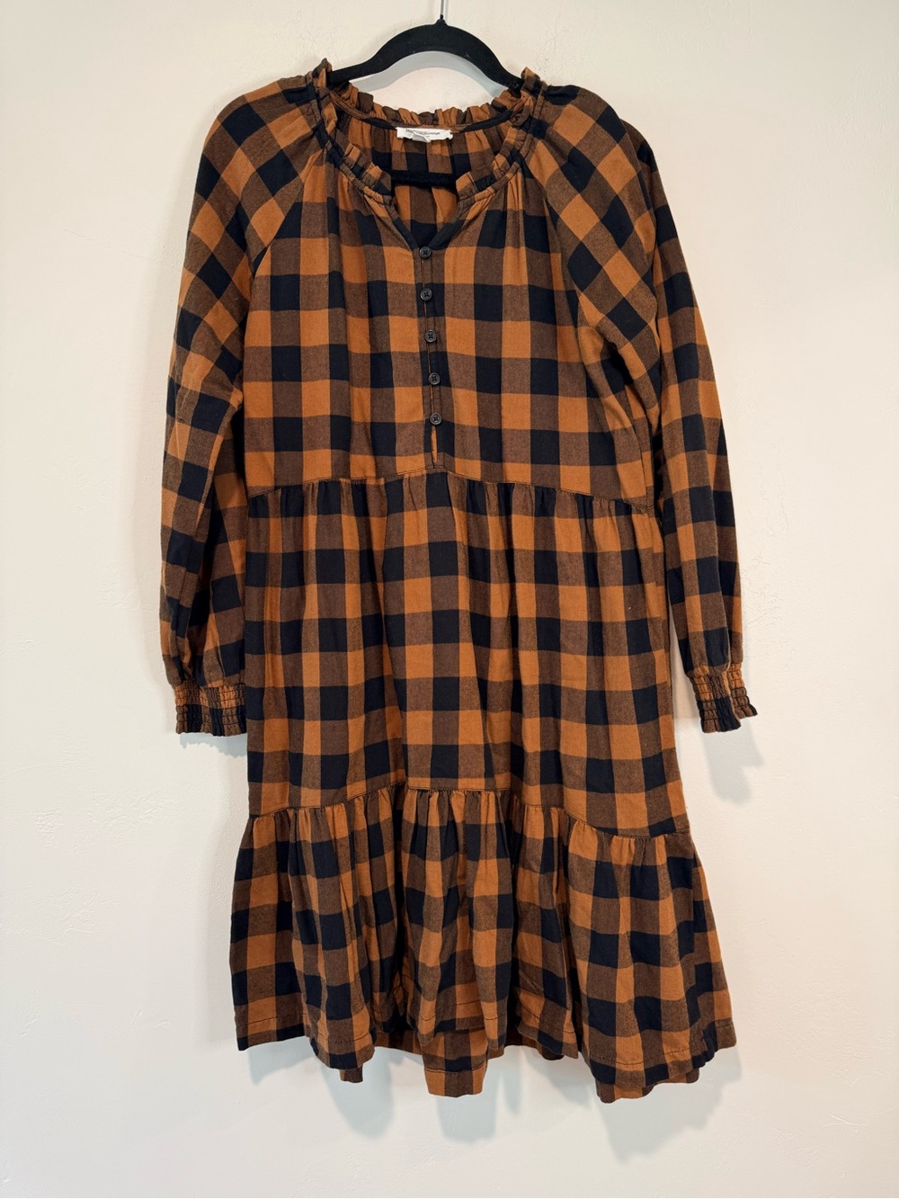 BeachLunchLounge Buffalo Plaid Tiered Dress XS Cottagecore Boho Fall Dress - Picture 2 of 7
